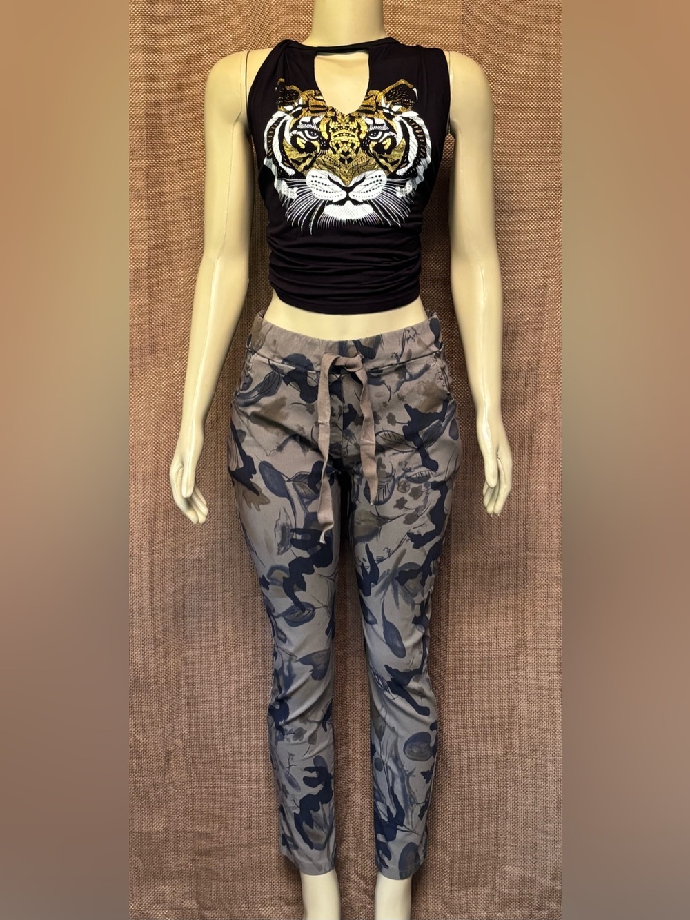 Gigi Moda Sz L Camo-Print Drawstring Joggers